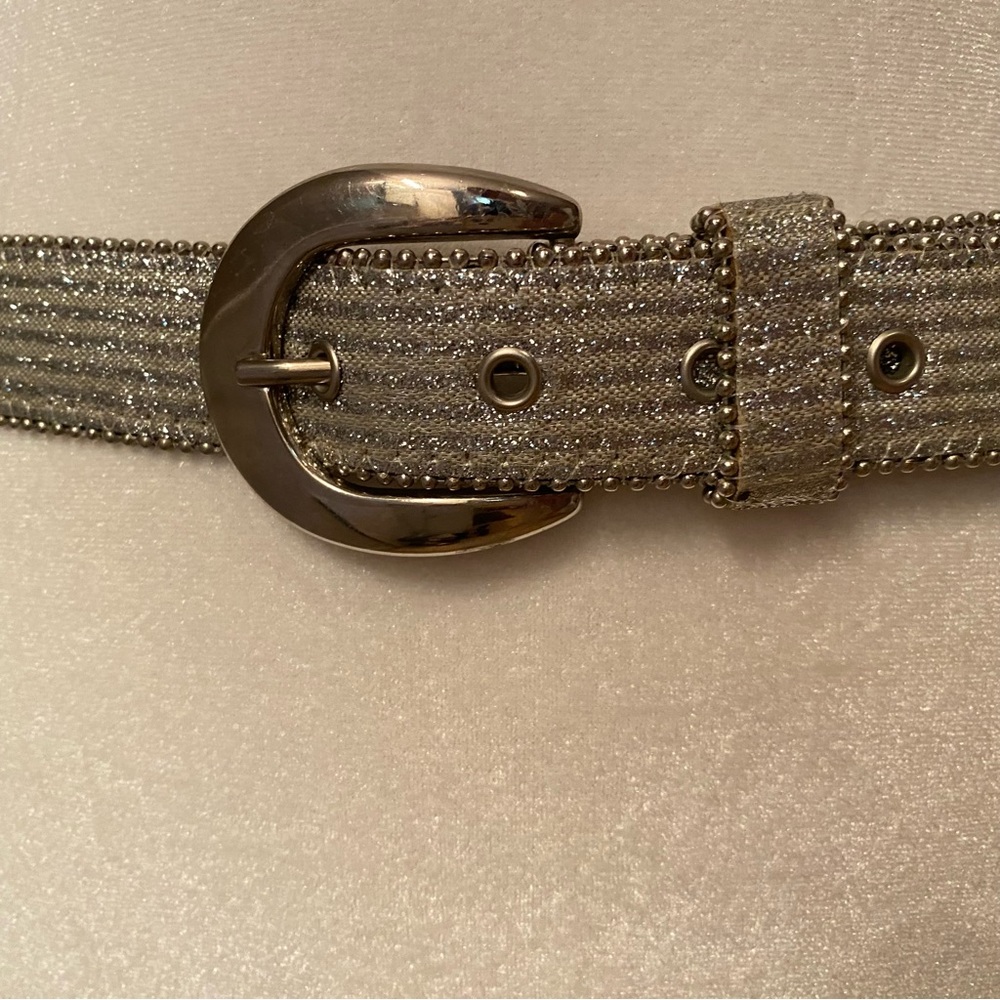 THE ICING BELT SILVER SPARKLE GLITTER METALLIC BEADED EDGES VINTAGE SIZE L